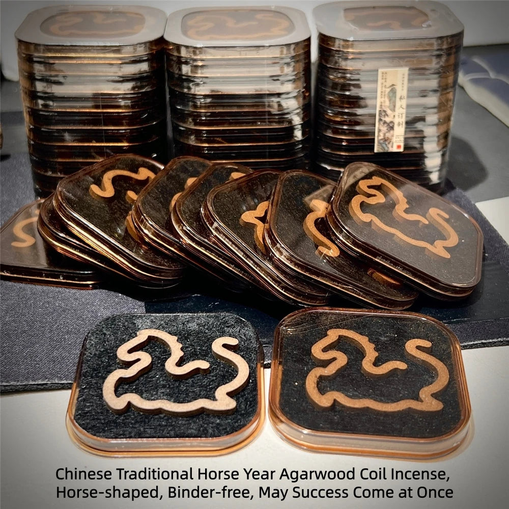 Chinese Traditional Horse Year Agarwood Coil Incense,Horse-shaped, Binder-free,May Success Come at Once,Indoor Coil Incense