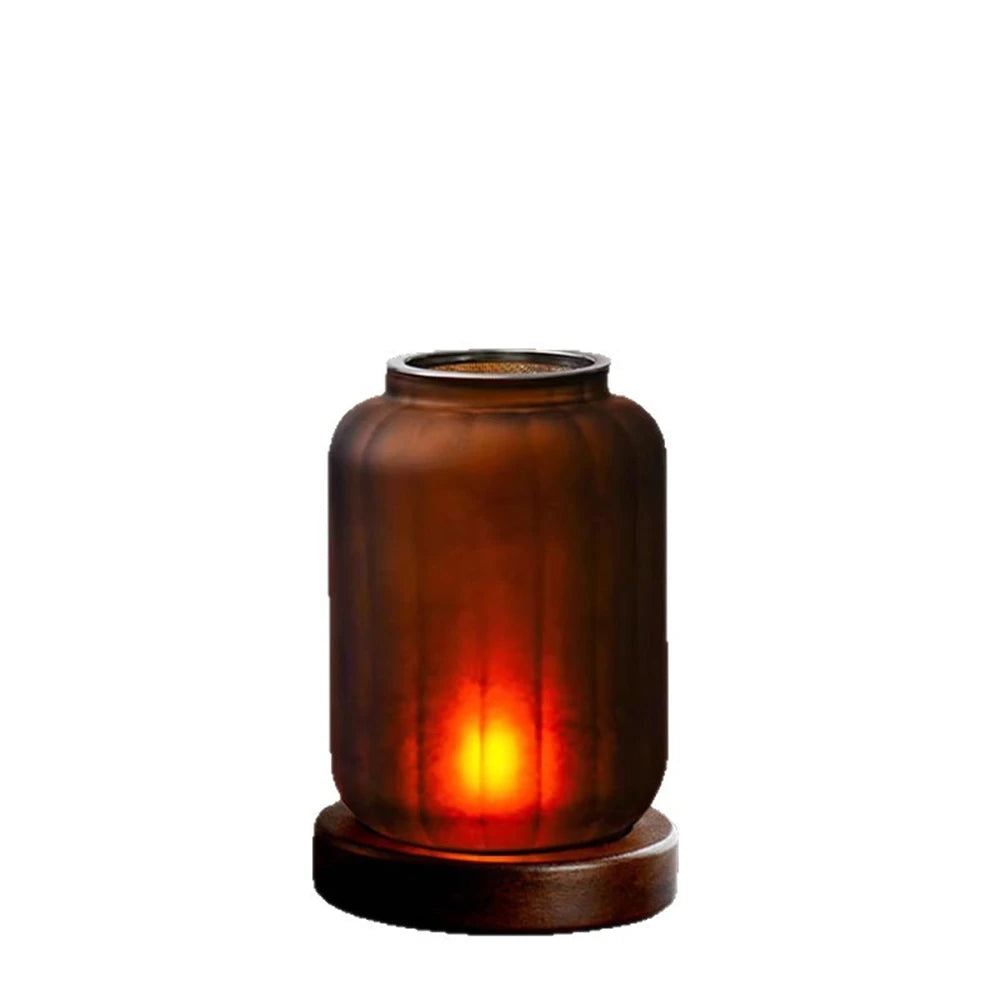 Vintage Glass Incense Lamp with Wooden Base