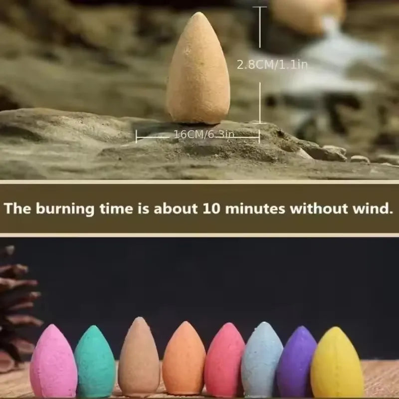 60/100/300pcs Colorful Aromatherapy Backflow Incense Cones Lavender Long Lasting Fragrance Smoke Falls for Viewing Relaxation