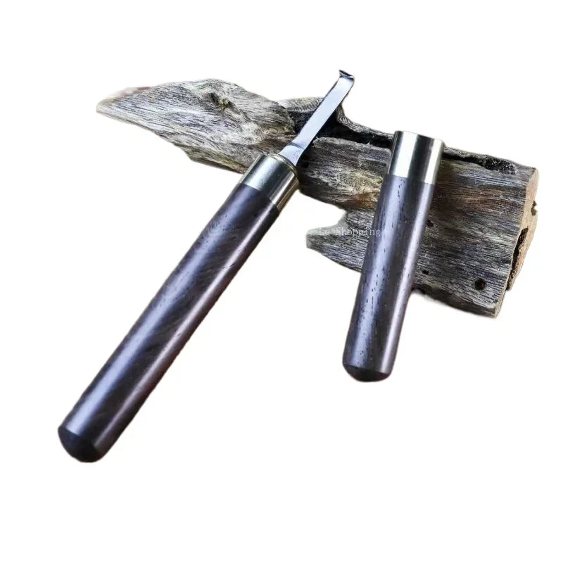 Agarwood Hook Knife Solid Wood Handle Fine Steel Knife Head Hook Wire Scraper Powder Cutting and Digging Spice Incense Tool