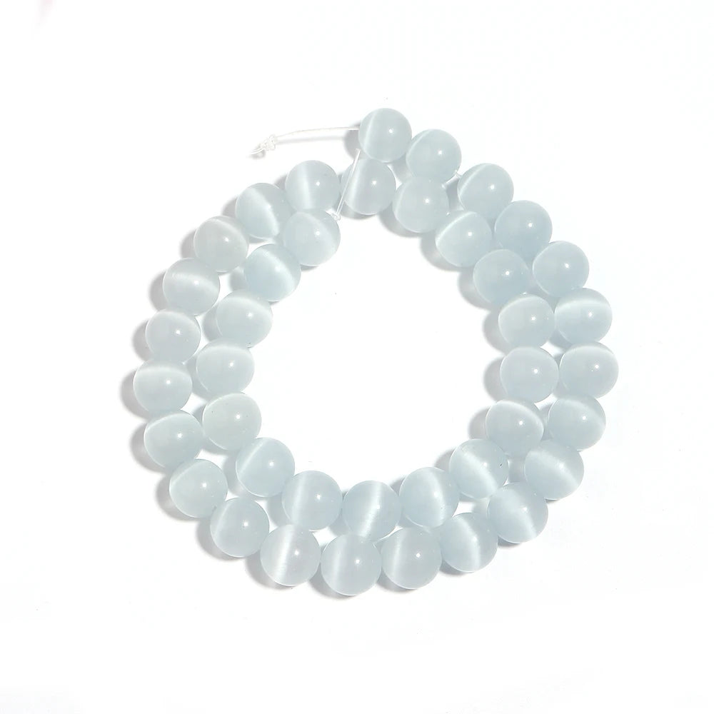 Natural Moon Stone Beads White Cat Eye Round Loose Beads 4/6/8/10/12mm Jewelry Making DIY Bracelet 15" Strand