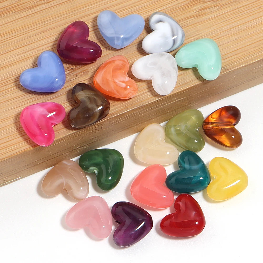 20Pcs Imitation Stone Heart Shape Acrylic Beads Dual Color Loose Bead For Jewelry Making DIY Charms Bracelet Necklace Accessorie