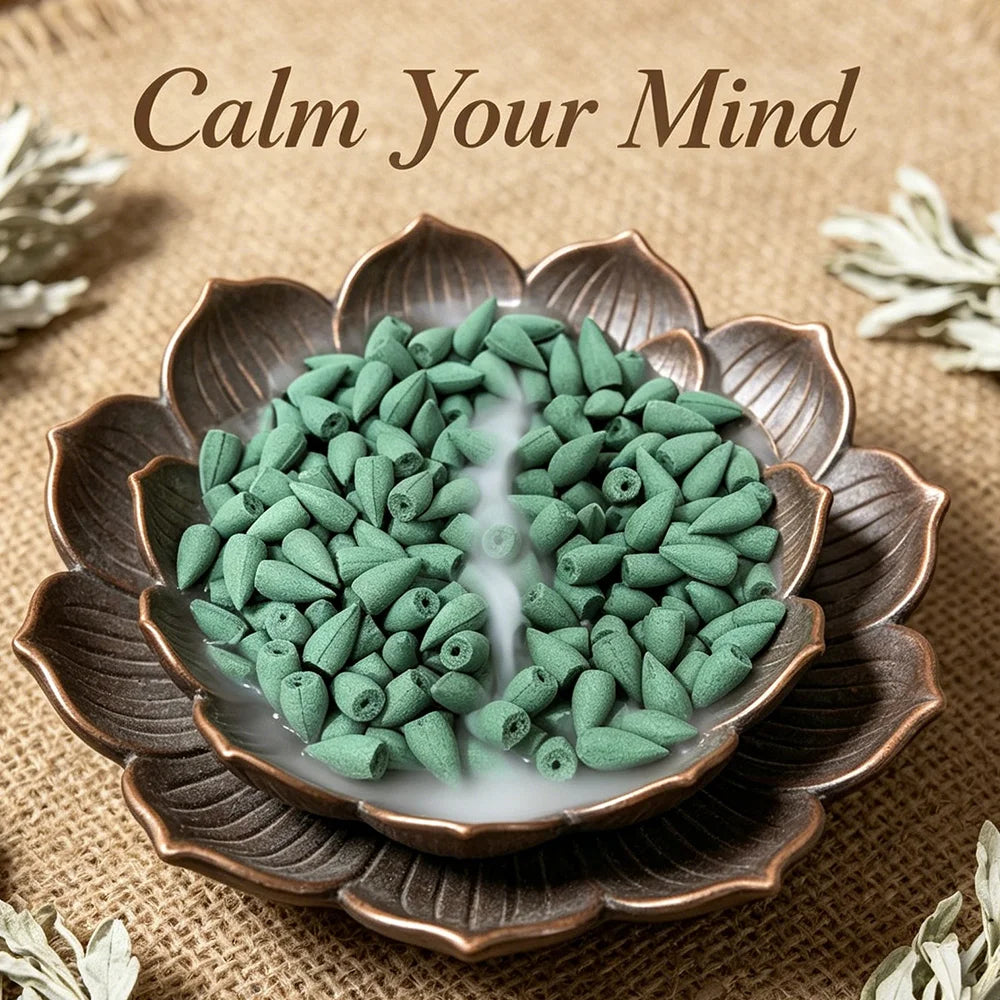 White Sage Scented Backflow Incense Cones, Natural Aromatic Fragrance, White Sage Incense Powder, Soaked in Essential Oils, with a Rich, Long-Lasting Scent, Perfect for Yoga, Meditation, Reading, Hosting Guests, and as a Room Decoration Gift.