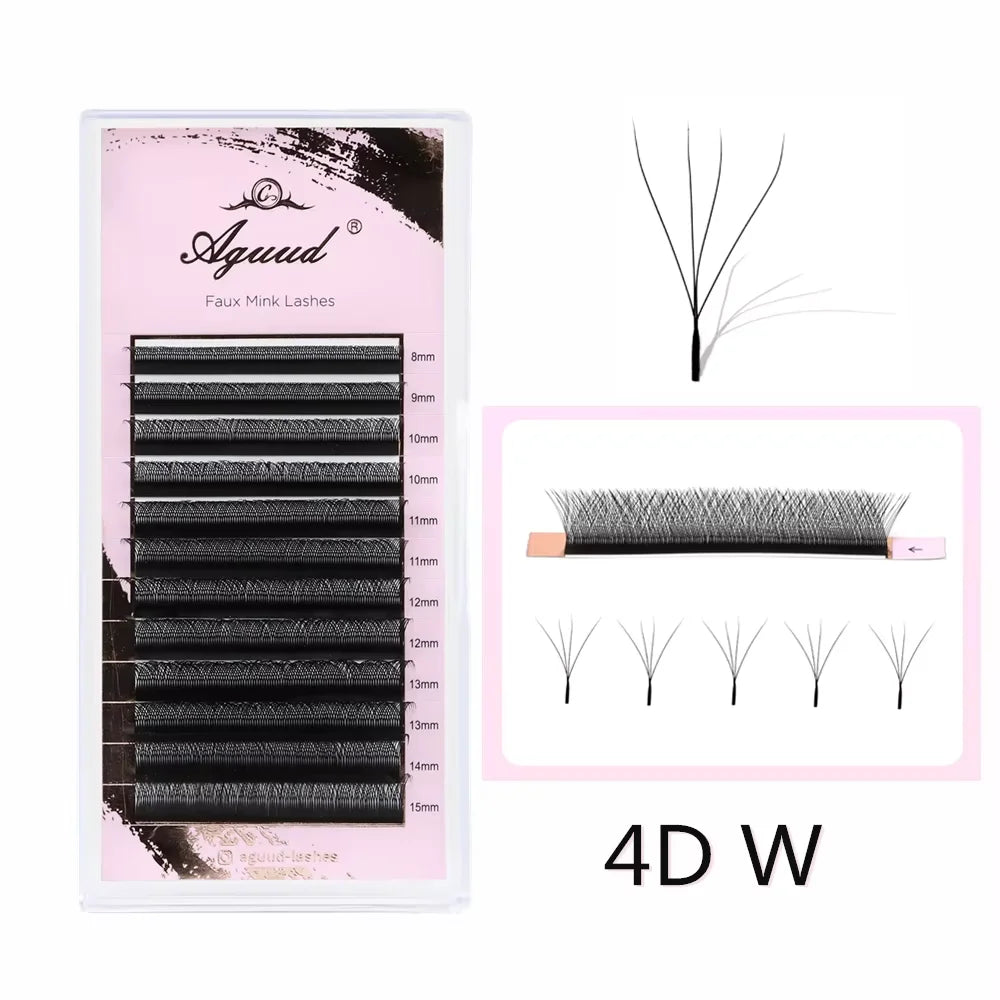 AGUUD L M C D 3D Fairy Lashes Brown W Shaped 2D 3D 4D 5D Clover Lashes Premade Bloom Fans 3D Spike Hand Woven Eyelash Extension