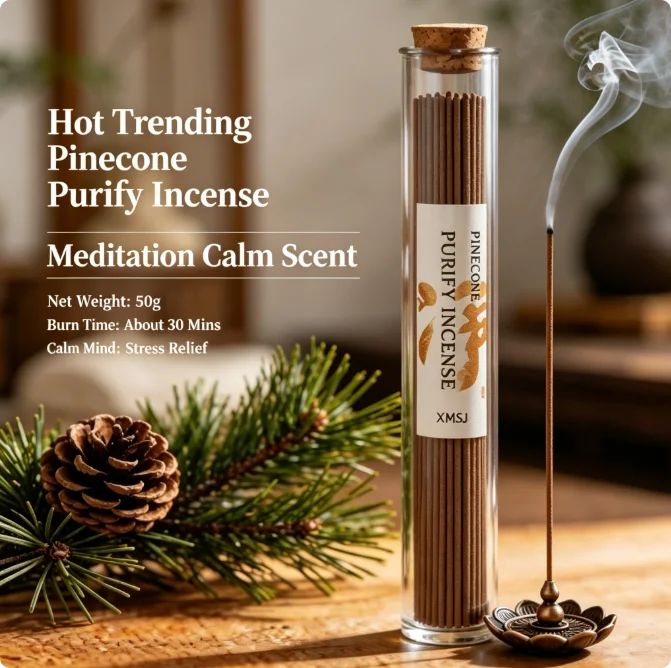 Hot Trending XMSJ Pinecone Purify Incense,50g,Natural Wood Scent,Burn About 30 Mins for Home Yoga Meditation Room Refresh.