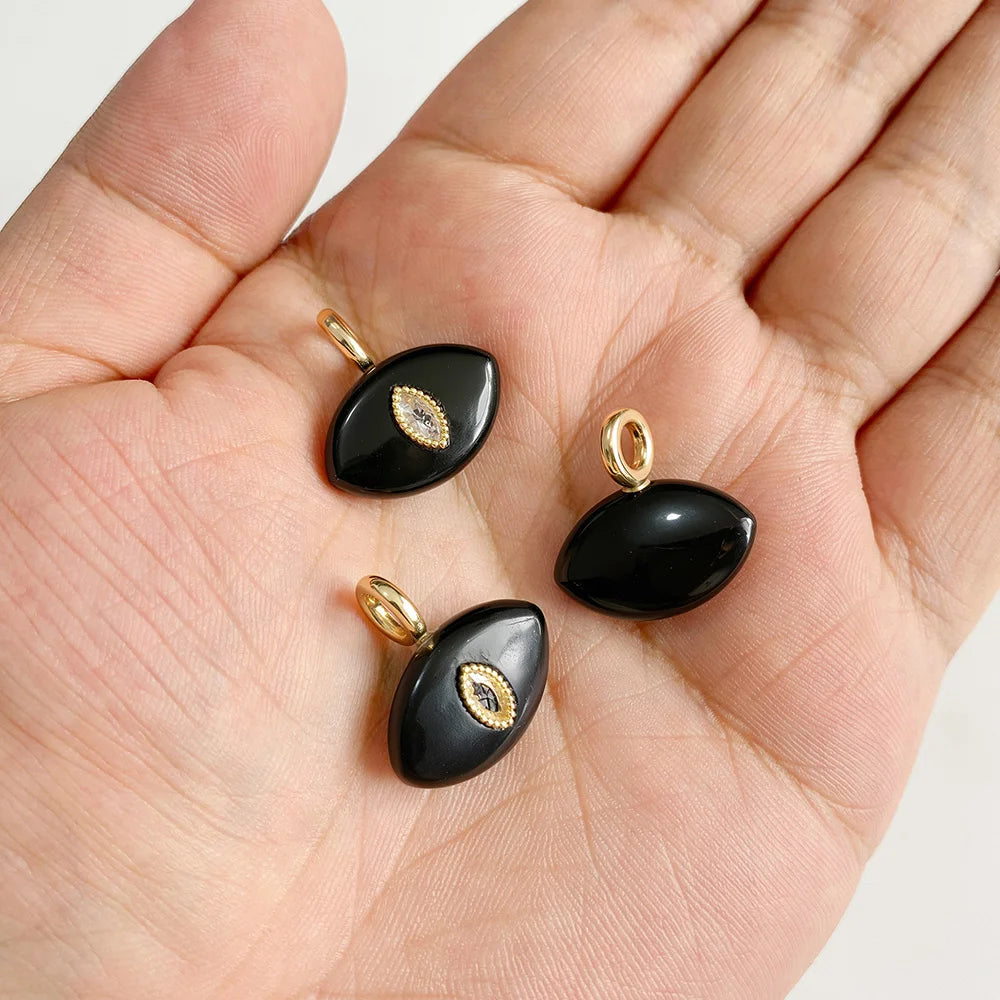 1PC Natural Stone Evil Eye Pendant Tiger Eye Rose Quartz Obsidian Lapis Lazuli Charm For Jewelry Making DIY Necklace Accessories