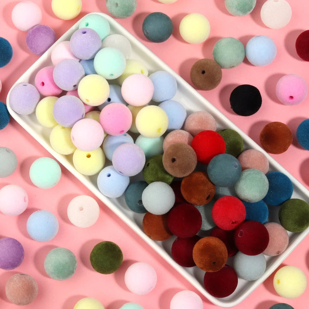 16mm Colorful Acrylic Flocking Velvet Ball Beads 10pcs