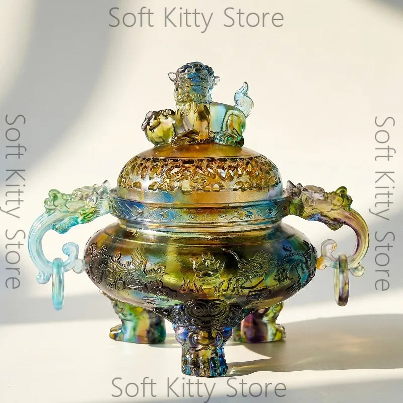 LL1 Intangible Cultural Heritage Ancient Glazed Incense Burner Sandalwood Agarwood Burner Tea Room Living Room Entrance Ornament