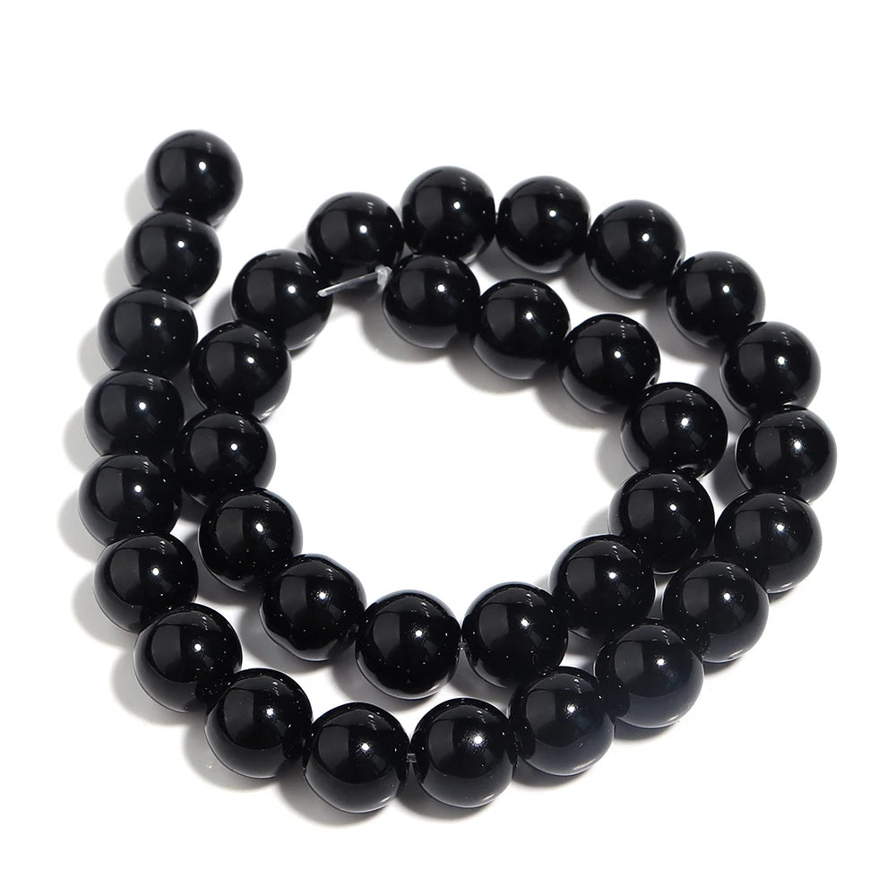1 Strand Black Onyx Agate Beads Natural Stone Smooth Beads Gemstone Round Loose Spacer Beads For DIY Jewelry Making Bracelet