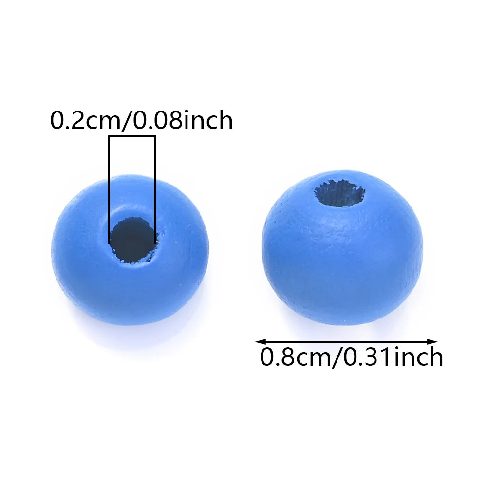 200Pcs 8mm Red White Blue Round Wooden Beads Smooth Spacer Beads For Diy Keychain Necklace Bracelet Jewelry Making Accessories