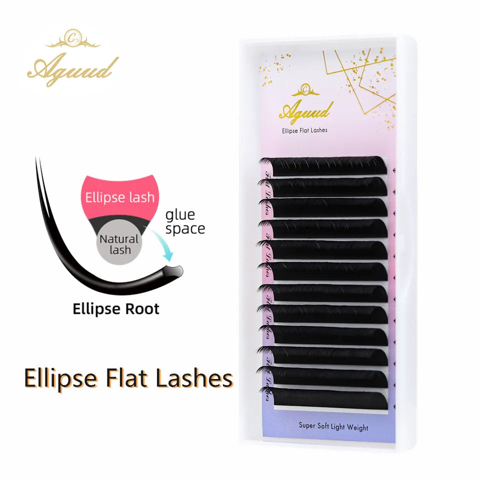 AGUUD Matte Dark Black Ellipse Flat Lashes 0.15 0.20 B C CC D DD Double Split Tip Individual Flat False Eyelashes Makeup Cilia