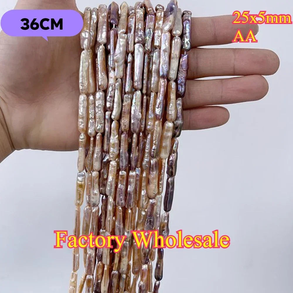 25x5mmAA Exquisite Baroque Strip Bead Factory Wholesale Natural Freshwater Purple Pearl Jewelry Make DIY Necklace Bracelet Women