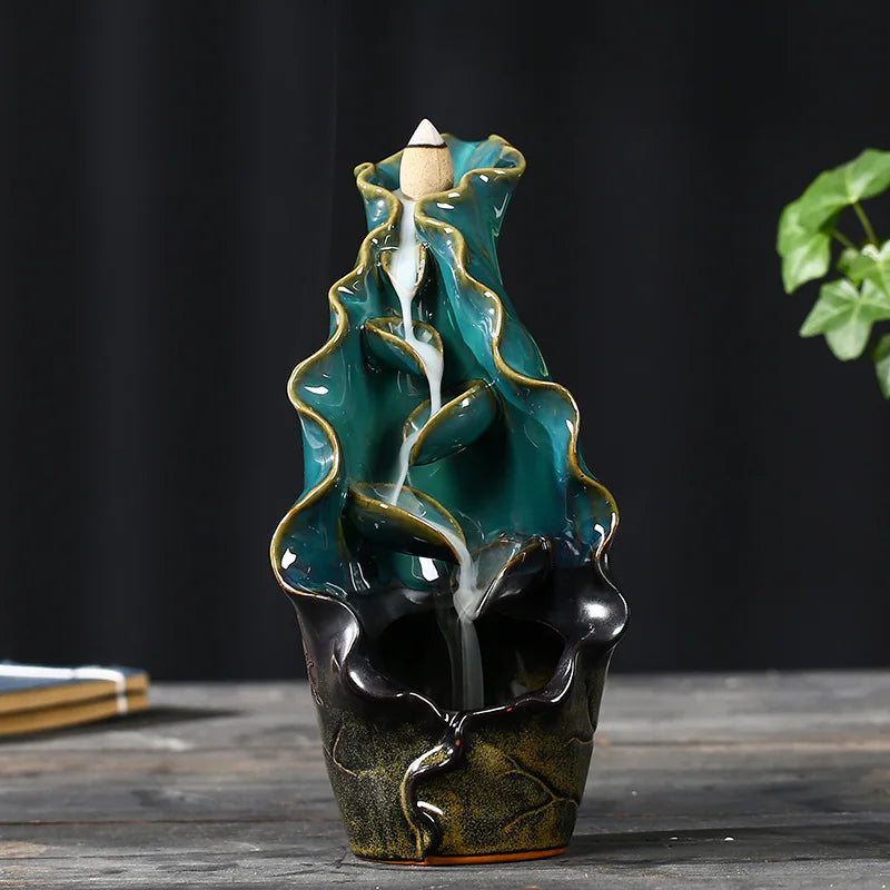 Lotus Lotus Lotus waterfall back incense Furnace handicaft mass Furnace Furnace Yoga ornaments House candles stove incense seat psychotherapy incense table leg suitable for gifts