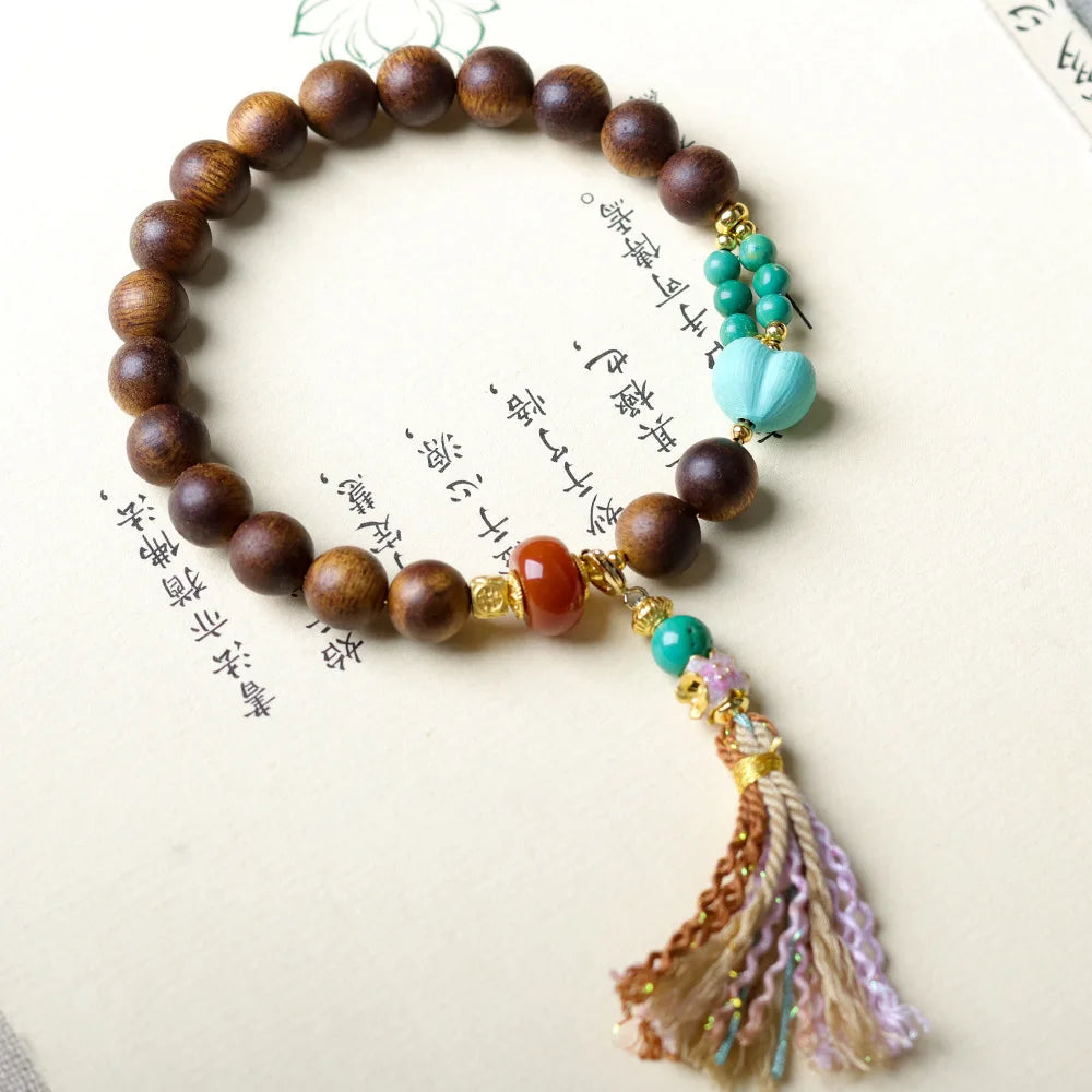 Long Lasting Fragrance Sinking Yellow Agarwood Beaded Bracelet Rhodochrosite Turquoise Peachy Bracelet for Women Gifts