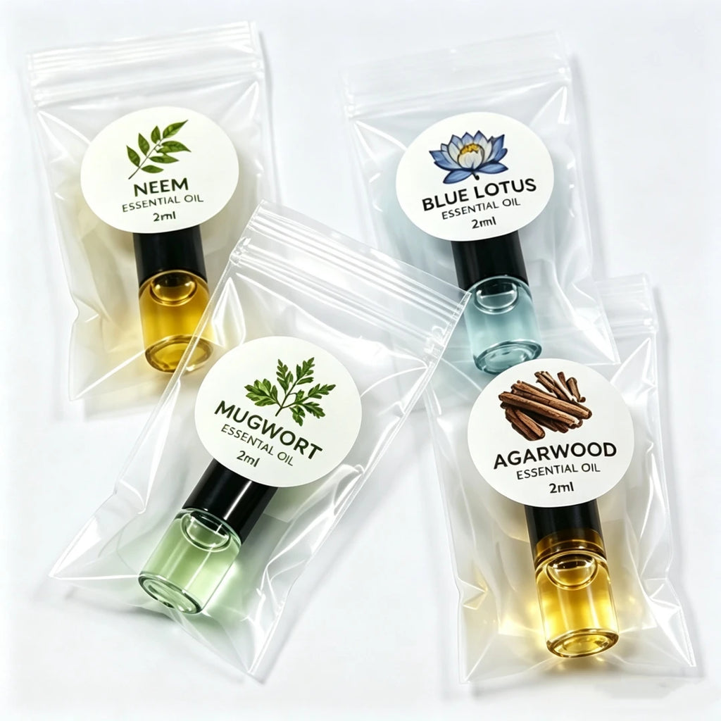 SPLYMCZEN Mini Botanical Essential Oil Collection 2ml Blue Lotus Agarwood Neem  Mugwort Aromatic Oil for DIY Soap Candle Making