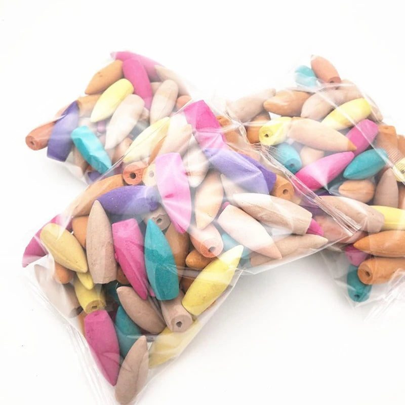 30pcs Mixed Large Natural Incense Rose Jasmine Lavender Osmanthus Sakura Smoke Cone Reflux Tower Incense Backflow Incense Bullet