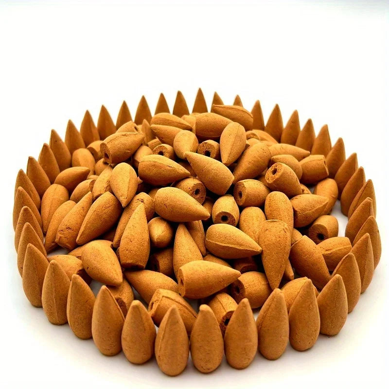 100g Natural Sandalwood Backflow Incense Cones Waterfall Burner Compatible for Home Office Cleansing Meditation Yoga
