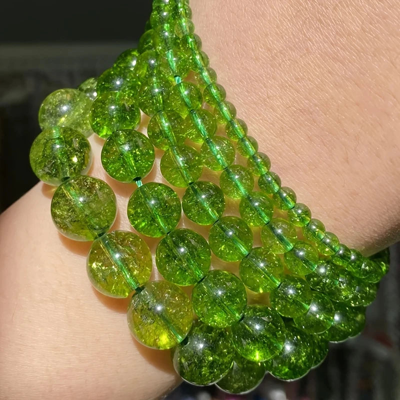 Natural Green Peridot Crystal Stone Beads Round Loose Spacer Beads For Jewelry Making DIY Handmade Bracelet Accessories Supplies