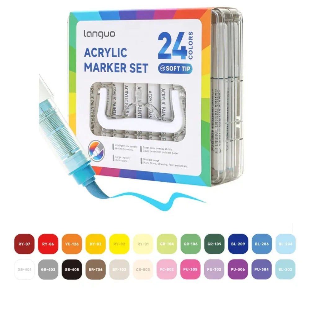 LANGUO 24-288 Colors Acrylic Markers Pen Set Direct Liquid Paint Art Marker for Stone Paint Ceramic Glass Wood Fabric Painting
