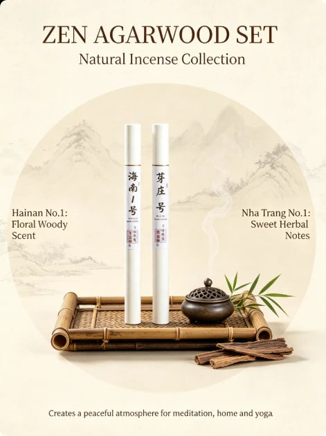 Hot Agarwood Incense Set, Hainan No1 & Nha Trang No.1, Natural Handmade Sticks for Meditation, Home Aromatherapy & Stress Relief
