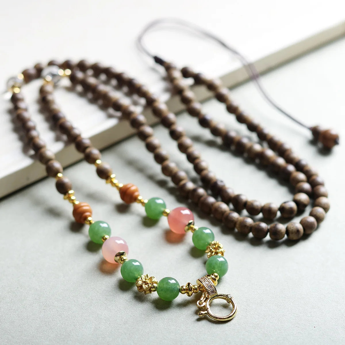 First Grade Butter Agarwood Pendant Rope with Natural White Crystal South Red Agate Dzi Bead Universal Hanging Cord Gifts