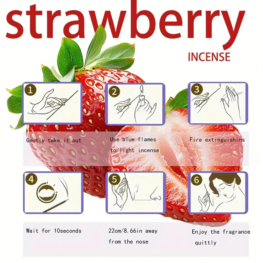 Red High-Quality Creamy Strawberry Incense Stick - Long-Lasting Strawberry Scent with Woody Notes, Fruit Meditation Yoga Home Office Party Holiday Gift, Eliminates Fatigue, Long-Lasting Fragrance (Doesn'T Scatter, Burns Evenly)