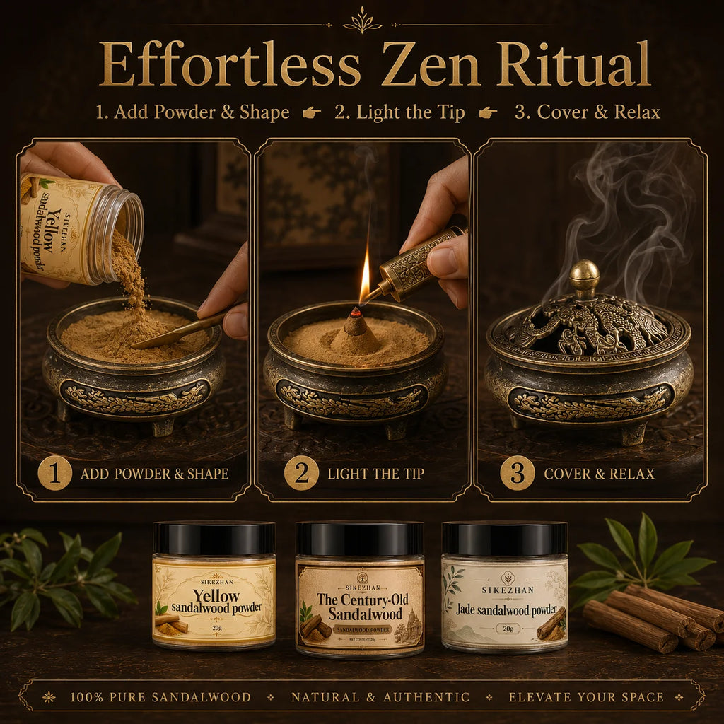 100% Pure Sandalwood Incense Powder 20g Kit Vintage Brass Burner Antique Dragon Censer For Zen Yoga Meditation Home Aromatherapy
