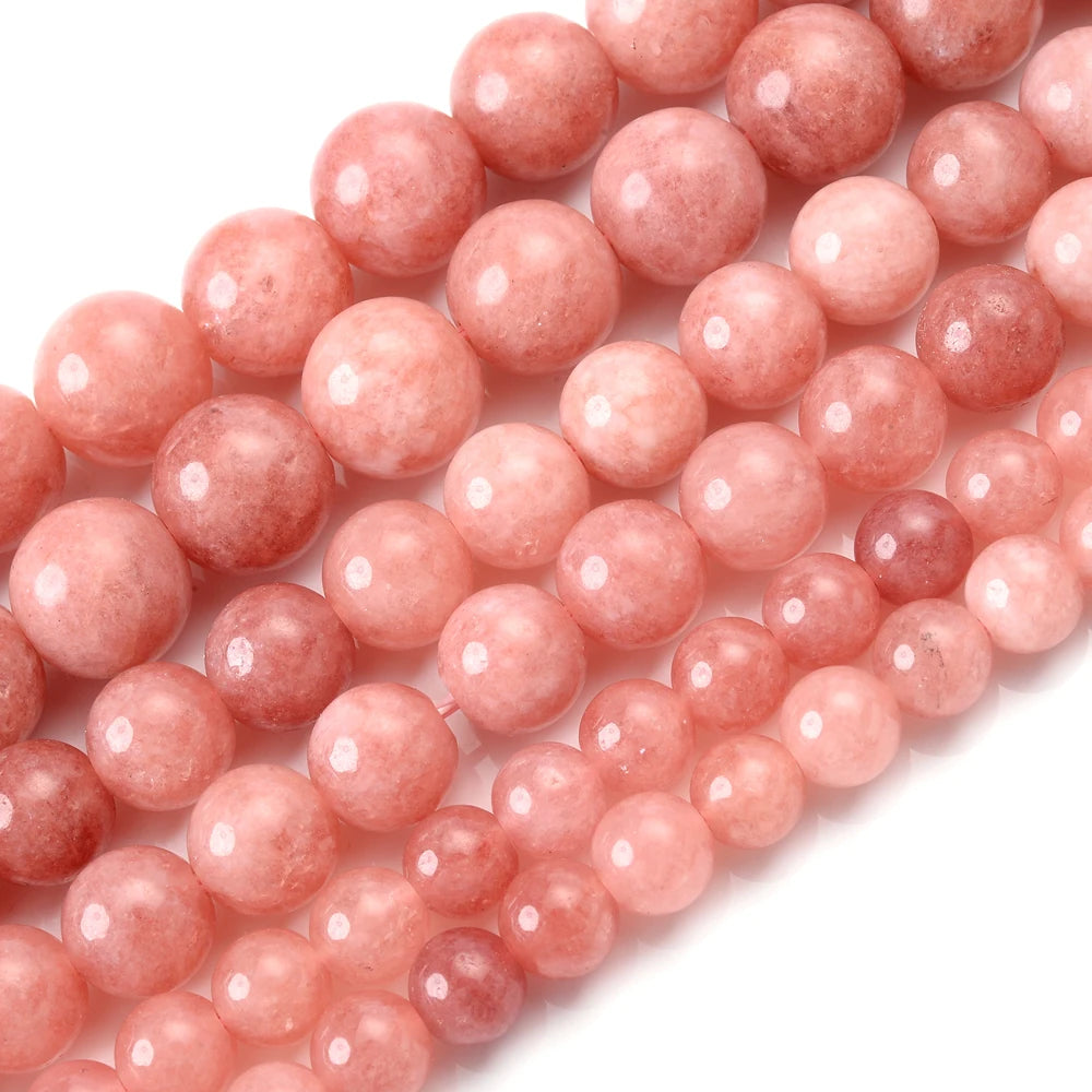 Natural Stone Beads Pink Red Series Coral Turquoises Garnet Jades Sun Stone Loose Beads for Jewelry Making DIY Bracelet 4-12mm