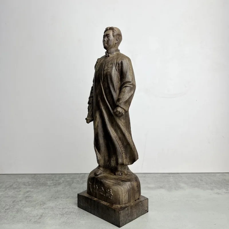 Hand-Carved Agarwood  Statue - 11.2x3.5x2.8" Chinese Leader Sculpture, Red Culture Collectible, Home Decor