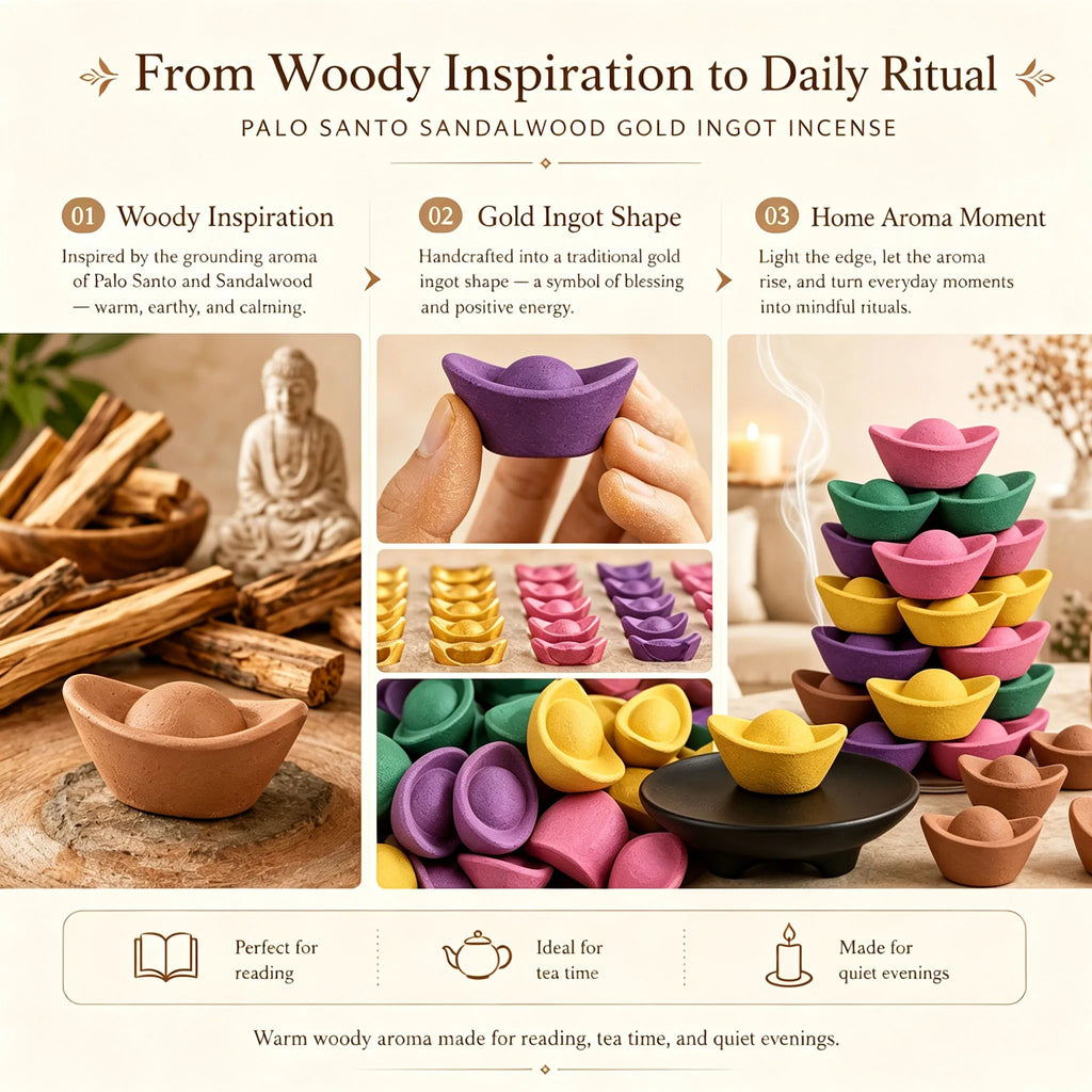 (10 Pieces/20 Pieces Available in Two Different Sizes) Golden Ingot-Shaped Sacred Wood Incense Sticks with Sandalwood, Lemongrass, Rose, and Lavender Scents, Handmade, Long-Lasting Fragrance, Golden Ingot Style, Symbol