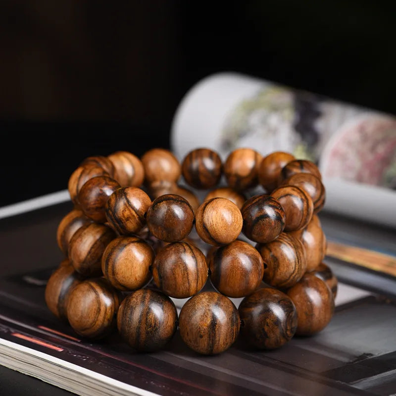 Natural Agarwood Tiger Pattern Bracelet Original Wood Beaded Prayer Beads for Men Women with Fresh Fragrance Gifts