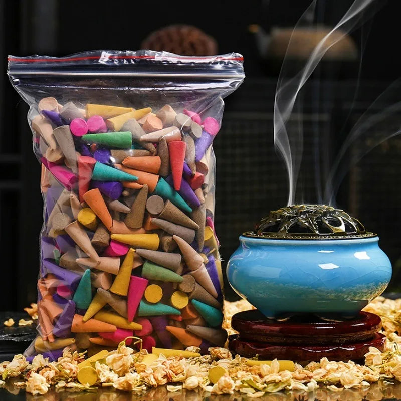 60Pcs Natural Incense Cones Mixed Flavor Backflow Insence Floral Lavender Sandalwood Yoga Meditation Tea Room Home Decorations