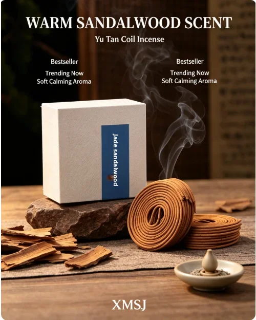 Yu Tan Natural Sandalwood Coil Incense 110g Approx. 40 Sticks Warm Woody Scent for Home Meditation And Yoga