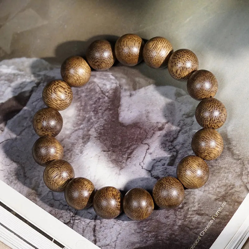 Waterborne Brunei Agarwood Bracelets Single Circle Round Bead Buddhist Prayer Beads Hand Jewelry for Men and Women Gifts