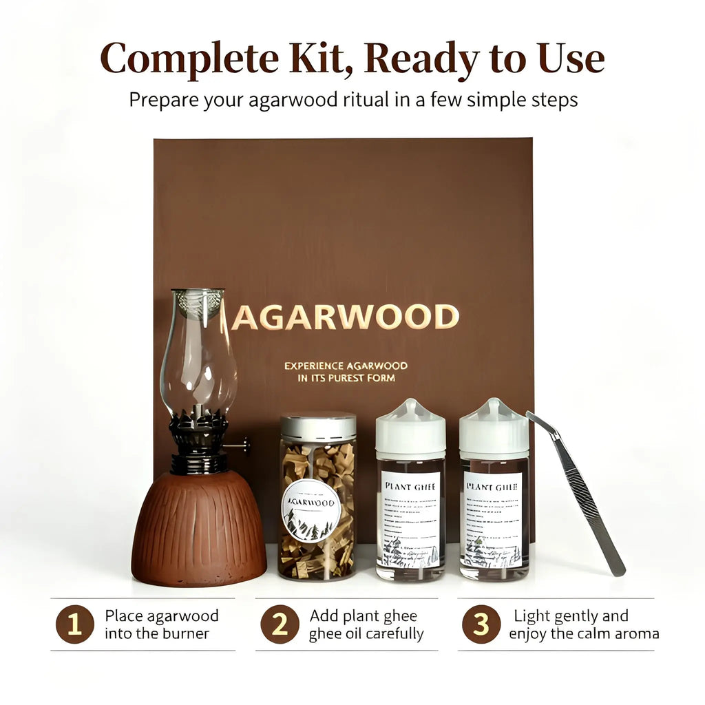 Agarwood Oil Lamp Incense Burner Gift Set, Butter Lamp Aroma Diffuser Censer, Indoor Home Fragrance Ornament,
