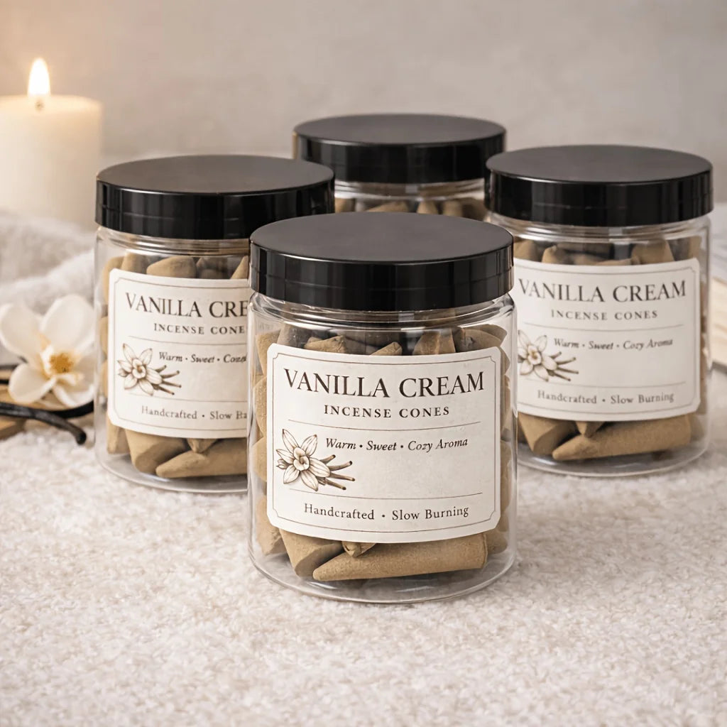 Handcrafted Vanilla Butter Incense Cones, Slow-Burning, Perfect for Meditation, Yoga, Bedrooms, Offices, and Other Spaces.