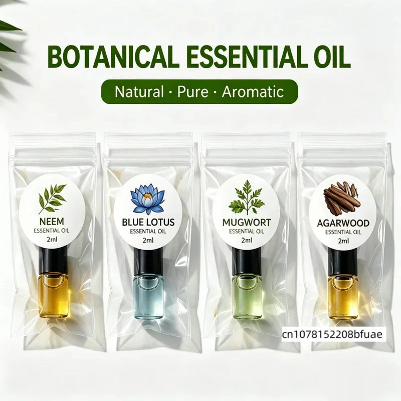 SPLYMCZEN Mini Botanical Essential Oil Collection 2ml Agarwood Neem Blue Lotus Mugwort Aromatic Oil for DIY Soap Candle Making