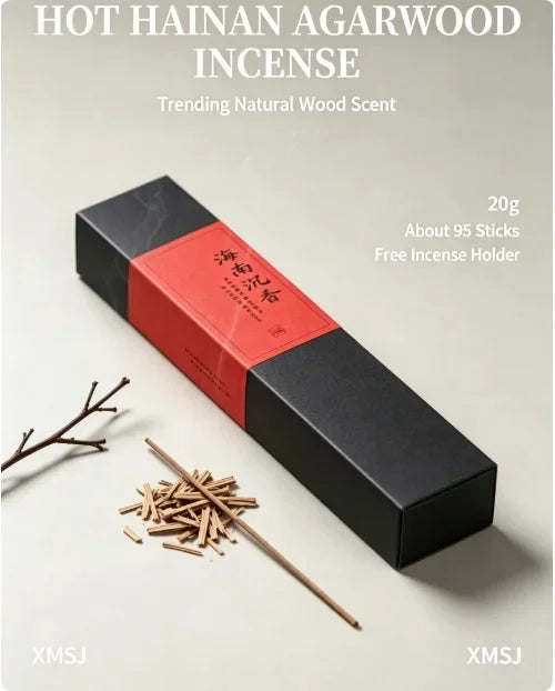 H Trending Hainan Agarwood Incense Set,Natural Qi Nan Wood Sticks 20g About 95 Sticks, Deep Resin Scent for Home Meditation Yoga