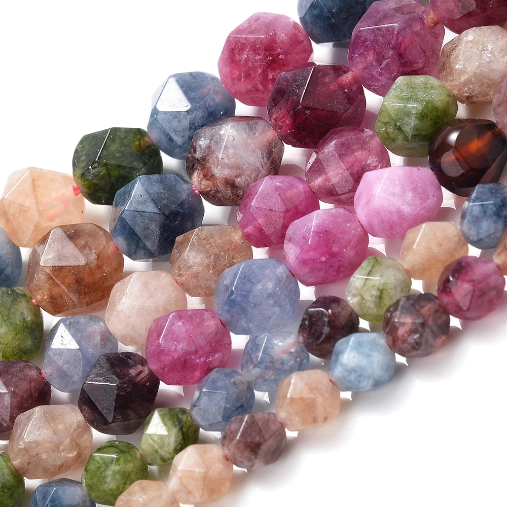 Diamonds Faceted Colorful Tourmaline Stone Beads Natural 6-10mm Loose Beads for Jewelry Making DIY Bracelet Necklace Accessories