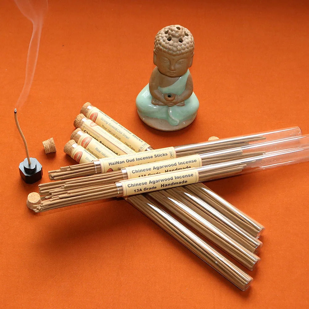 10g 13A Natural Pure China HaiNan oudh incense sticks Handmade High Quality glass tube storage Flavoring for home Room fragrance