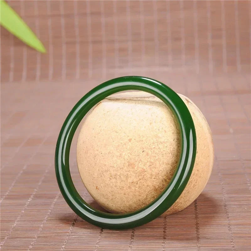 Green Jade Round Bracelet 54-66mm Hand-Carved Luck Amulet
