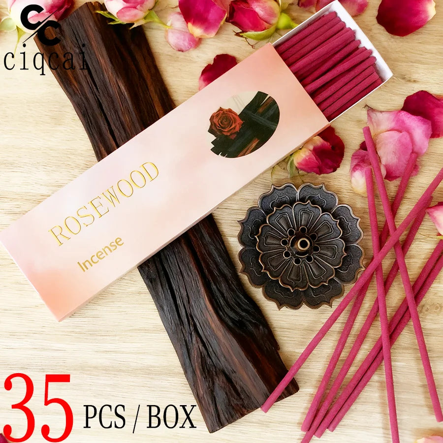 High-Quality Chinese Agarwood Incense with Rose Scent, 12cm Long Natural Incense Sticks, 35 Sticks/Box, Made from Agarwood and Rose Powder, Strong and Long-Lasting Fragrance, Refreshing and Invigorating, Purifies the Air, Suitable for Home, Office, Hotel,