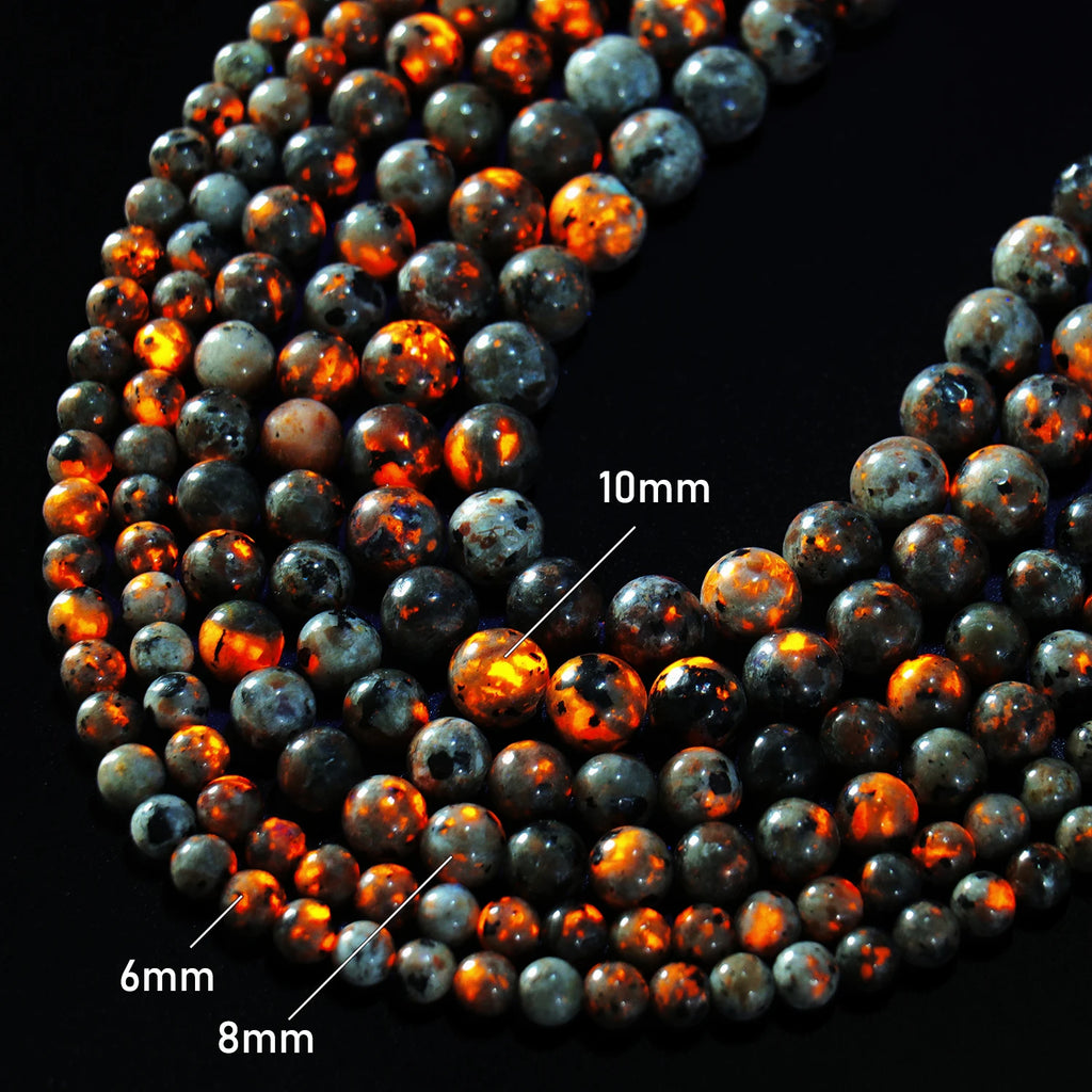 Natural Stone Round Flame Stone Beads Yooperlite Fire Sodalite Loose Spacer Beads for Jewelry Making DIY Bracelets Necklace 15''