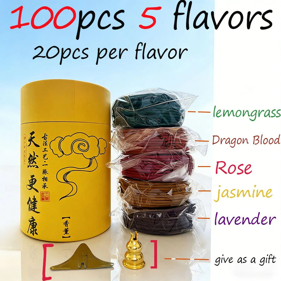 100 Mixed Spiral Fragrances, Including Lemongrass, Rose, Jasmine, Lavender, and Dragon Blood Incense Coils, Are the Best Choice