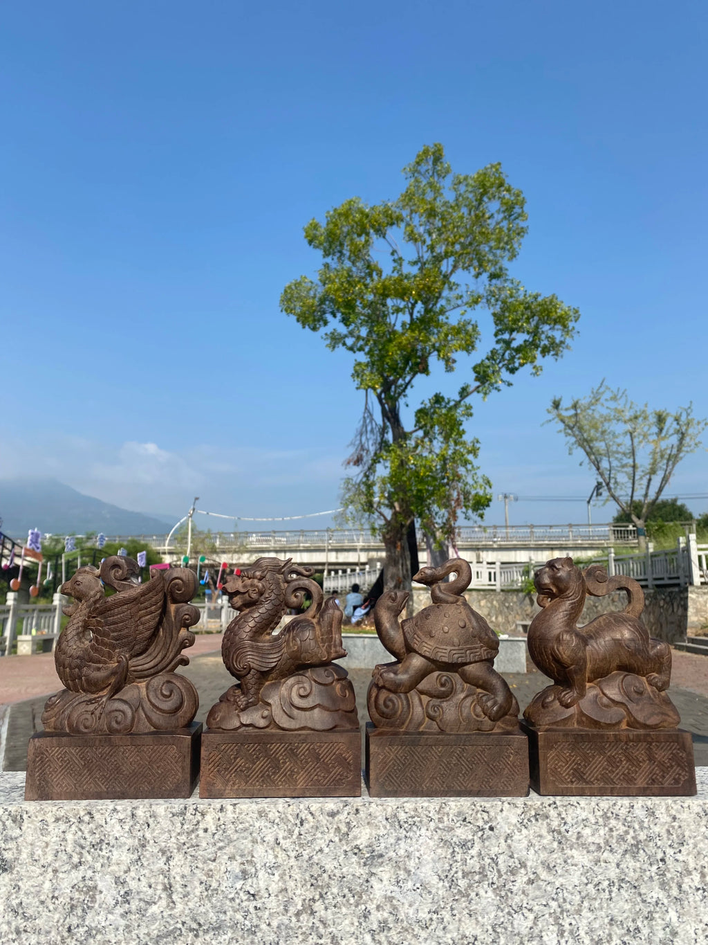 Hand-Carved Agarwood Four Holy Beasts Statue 5.5 Feng Shui Decor