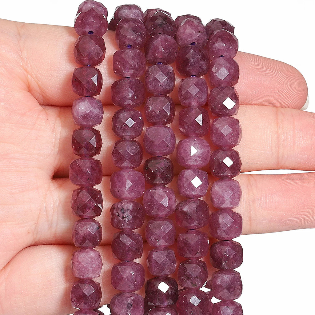 Natural Amethyst Beads 7-8mm Faceted Square Cube Loose Beads