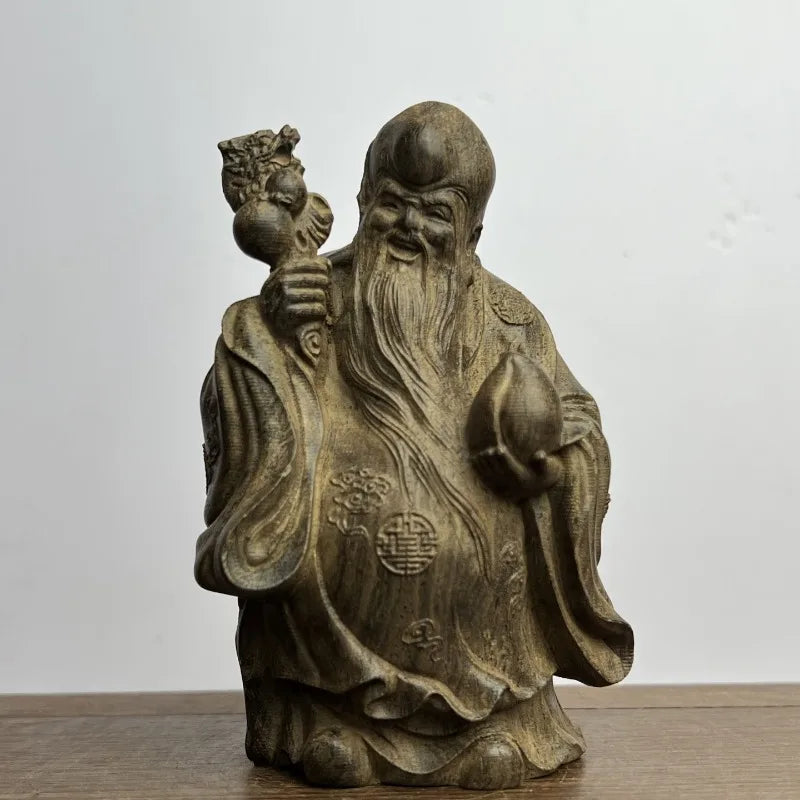 Hand-Carved Agarwood Longevity God Statue 4.5x2.2x2.9