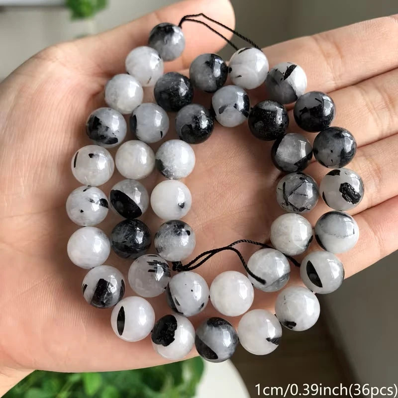 Natural Black Rutilated Quartz Crystals Round Loose Beads Handmade DIY Bracelet For Jewelry Making beads For Needlework