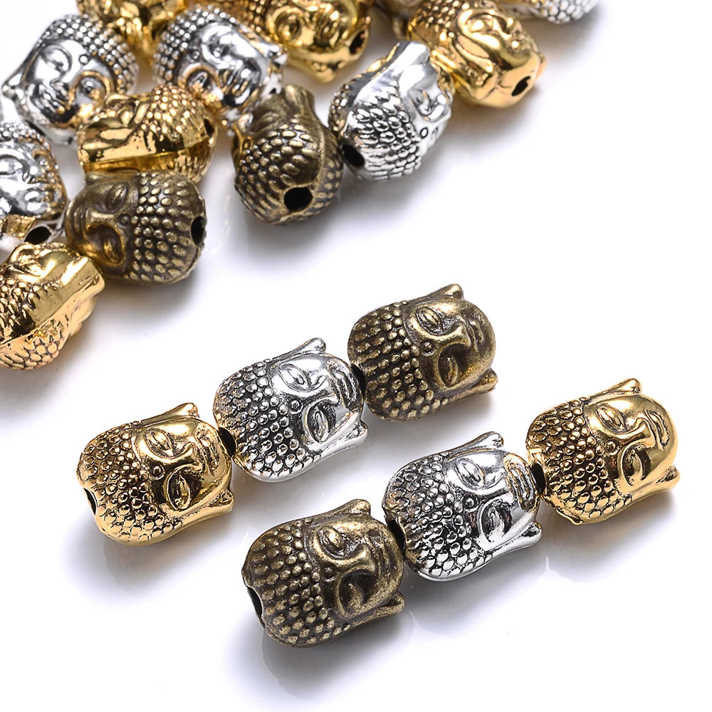 10Pcs 9x11mm Mix Buddha Head Metal Beads Charms Yoga Spacer Beads For Making Beaded Bracelet DIY Craft Keychain Jewelry Findings