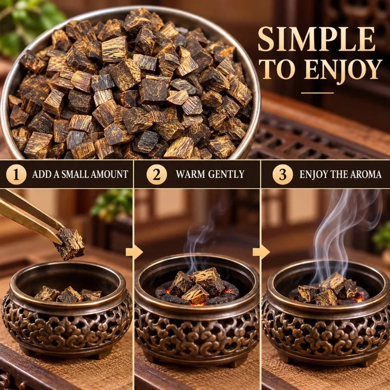 50g High Oil Qinan Agarwood Incense Granules, Aged Wood Chips for Incense Burner, Floral Fruity Honey Aroma